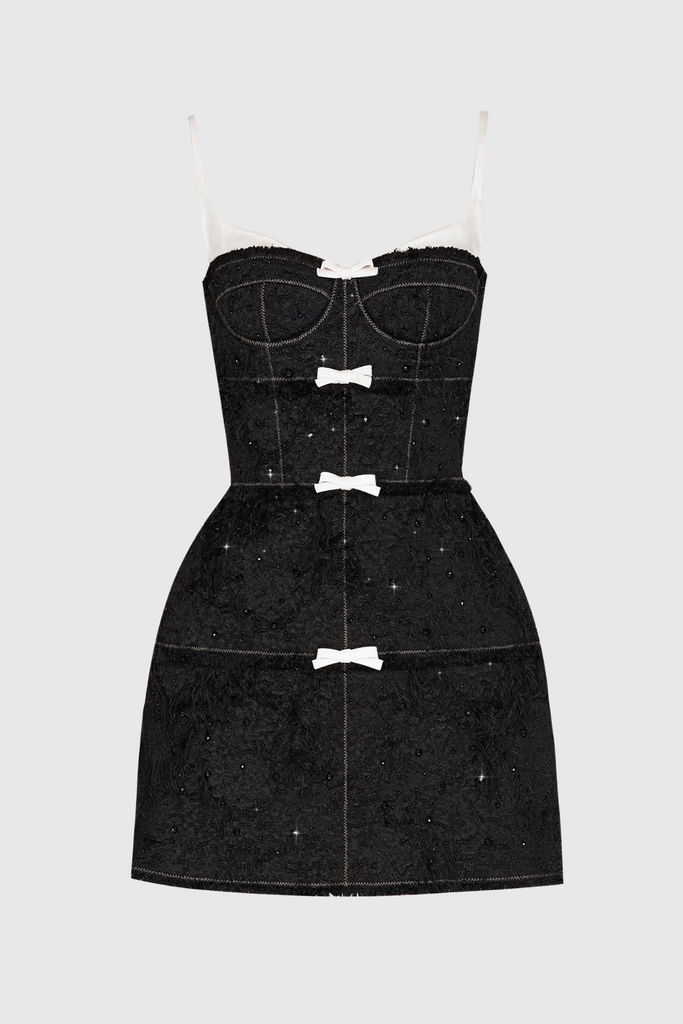 Shop  black dress - Perfect for special occasions | Santos Bow Jacquard Beaded Mini Dress - Black
