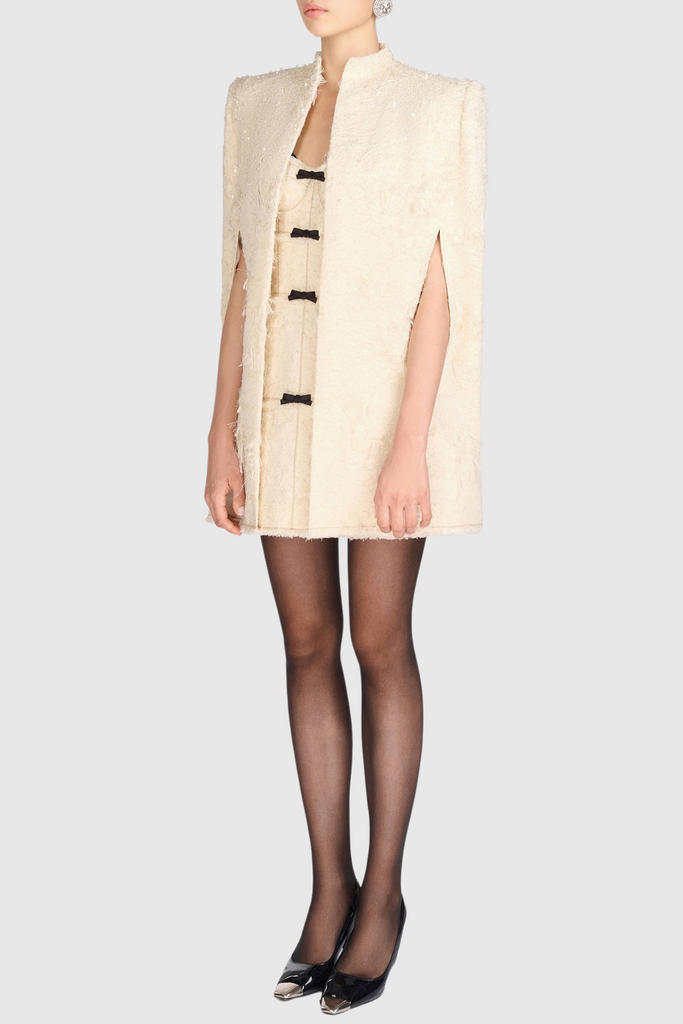 Santos Jacquard Beaded Cape - Beige - Stylish beige dress for special occasions | Buy Online