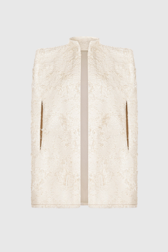 Santos Jacquard Beaded Cape - Beige - Stylish beige dress for special occasions | Buy Online