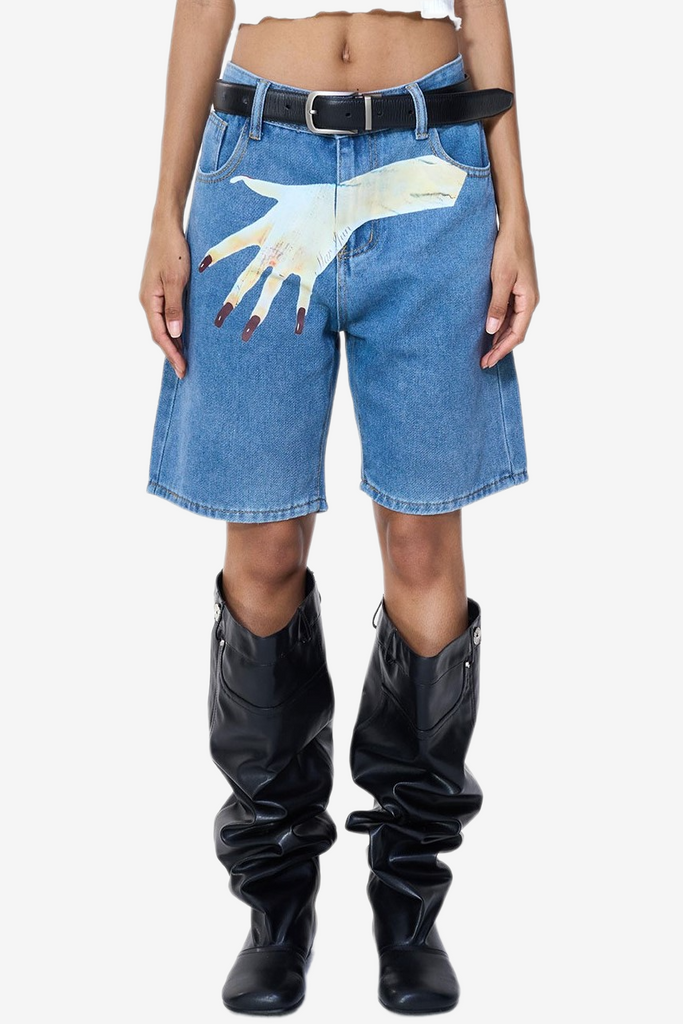 Stylish beautiful dress | Sarai Printed Denim Shorts - Ideal for special occasions