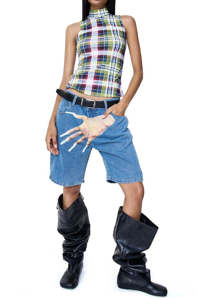 Stylish beautiful dress | Sarai Printed Denim Shorts - Ideal for special occasions