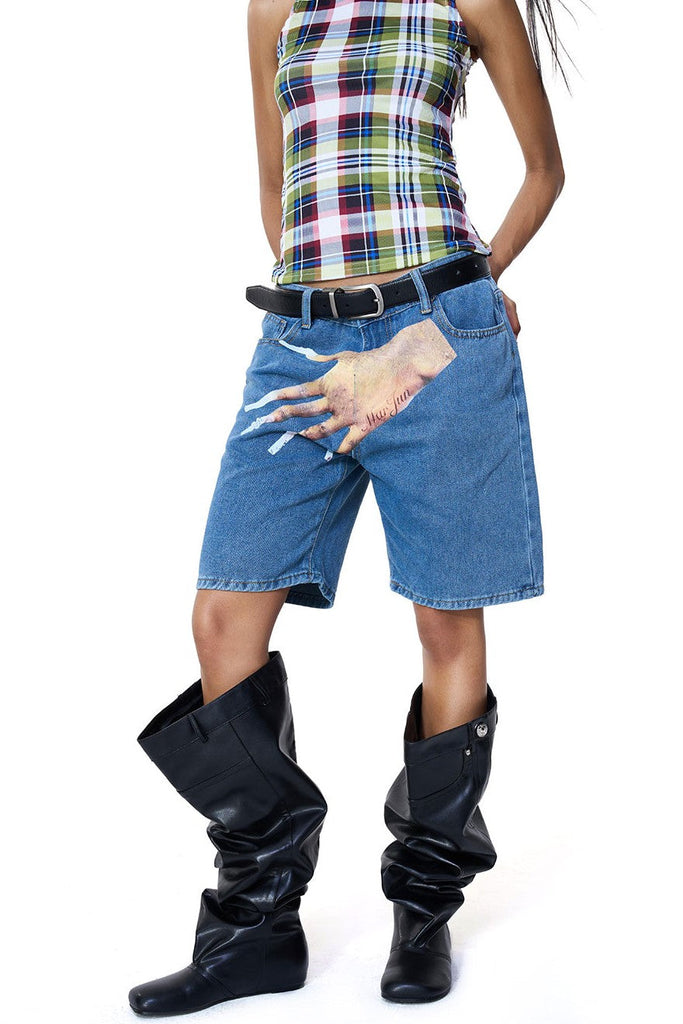 Stylish beautiful dress | Sarai Printed Denim Shorts - Ideal for special occasions