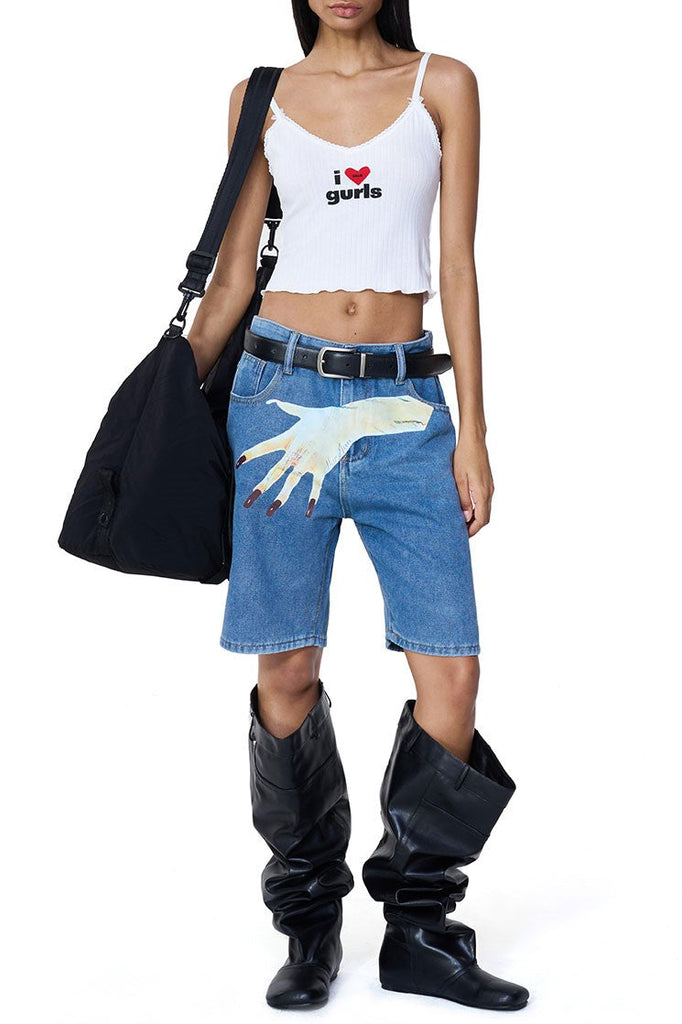 Sarai Printed Denim Shorts - Stylish beautiful dress for special occasions | Buy Online