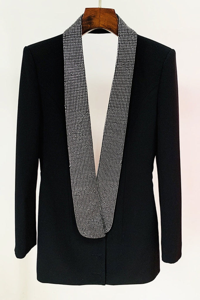 Shop  black dress - Perfect for special occasions | Scarlett Crystal Embellished Cutout Blazer Dress - Black