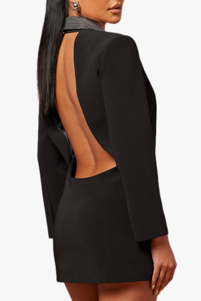 Shop  black dress - Perfect for special occasions | Scarlett Crystal Embellished Cutout Blazer Dress - Black