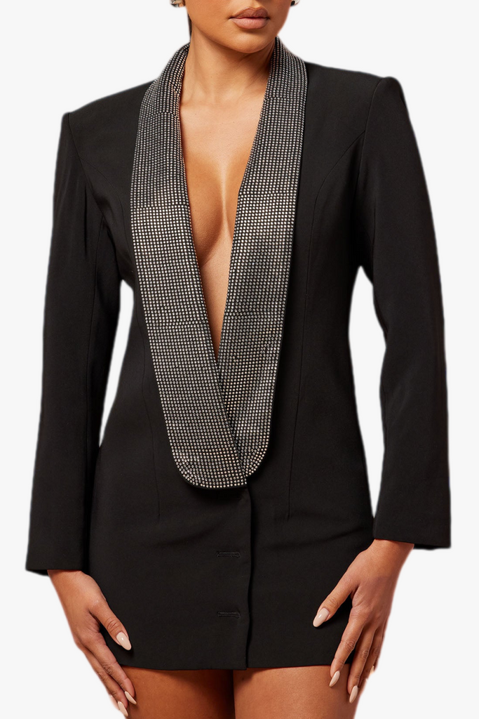 Shop  black dress - Perfect for special occasions | Scarlett Crystal Embellished Cutout Blazer Dress - Black