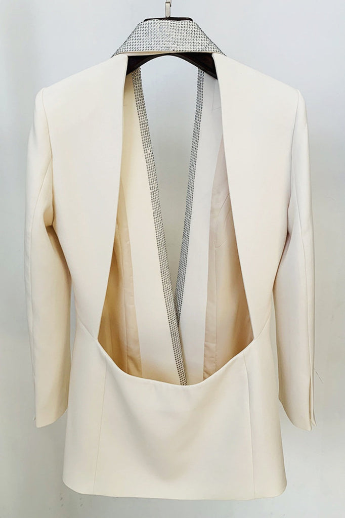 Stylish white dress | Scarlett Crystal Embellished Cutout Blazer Dress - White - Ideal for special occasions