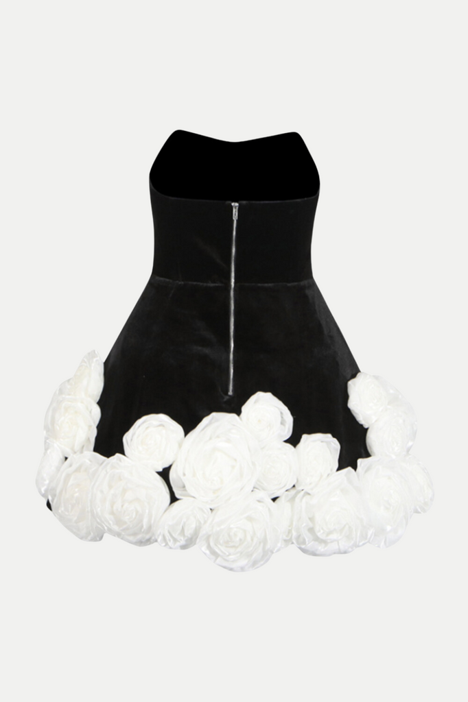 Stylish black dress | Sebast Flower Strapless Velvet Mini Dress - Black - Ideal for special occasions