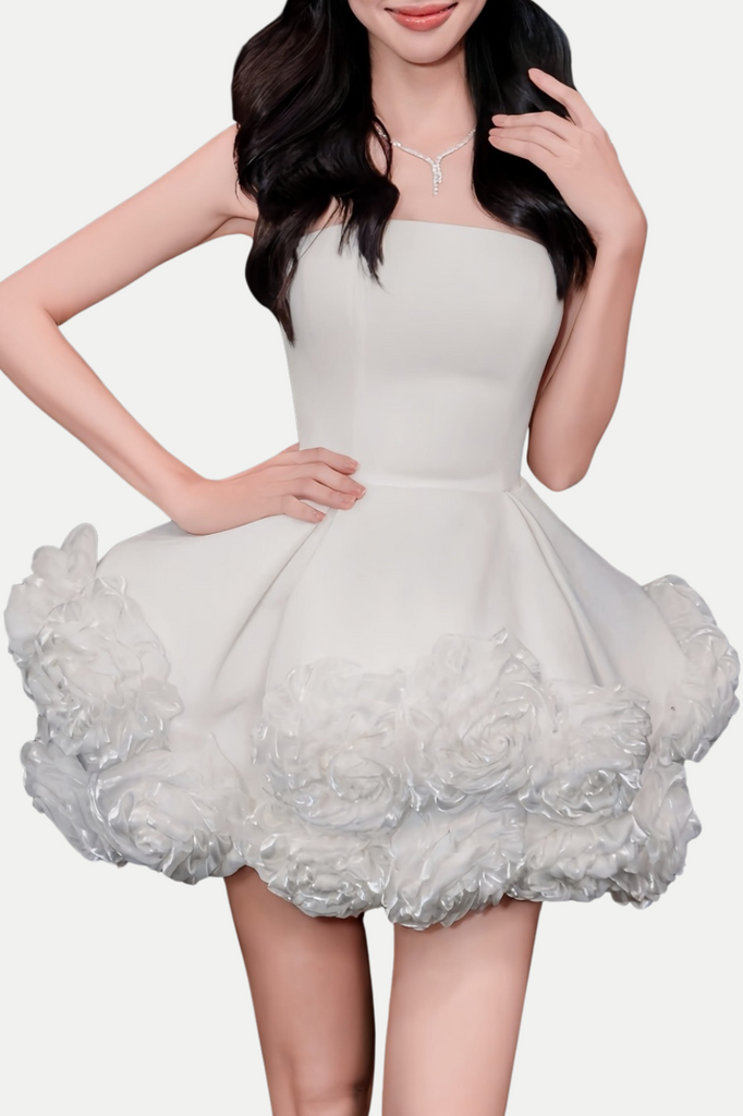Shop  white dress - Perfect for special occasions | Sebast Flower Strapless Velvet Mini Dress - White