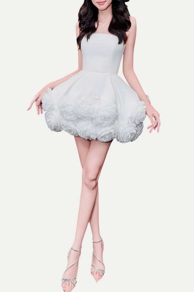 Sebast Flower Strapless Velvet Mini Dress - White - Stylish white dress for special occasions | Buy Online