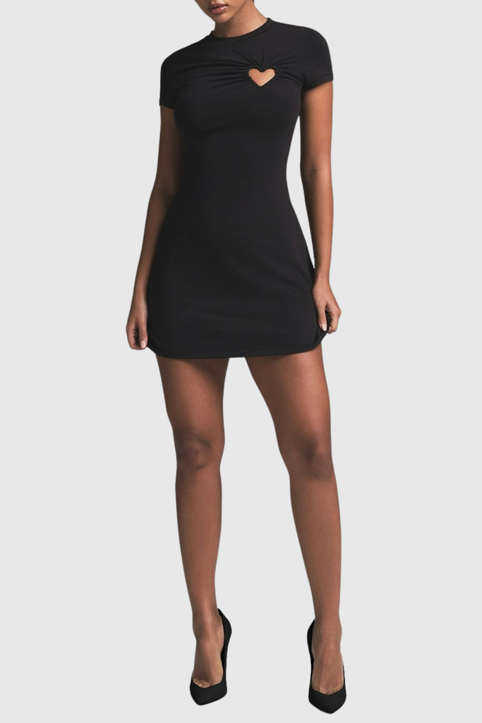Shop  black dress - Perfect for special occasions | Shalita Heart Mini Dress - Black