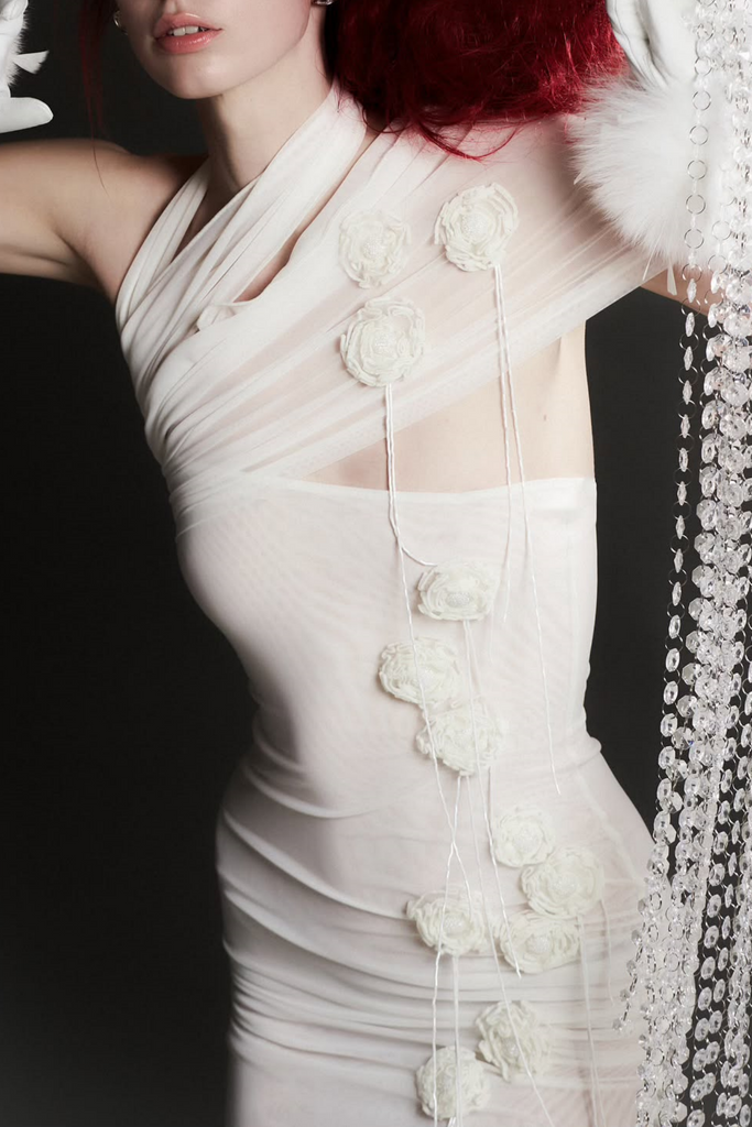 Sheadia One Shoulder Floral Mesh Ruched Mini Dress - Stylish beautiful dress for special occasions | Buy Online