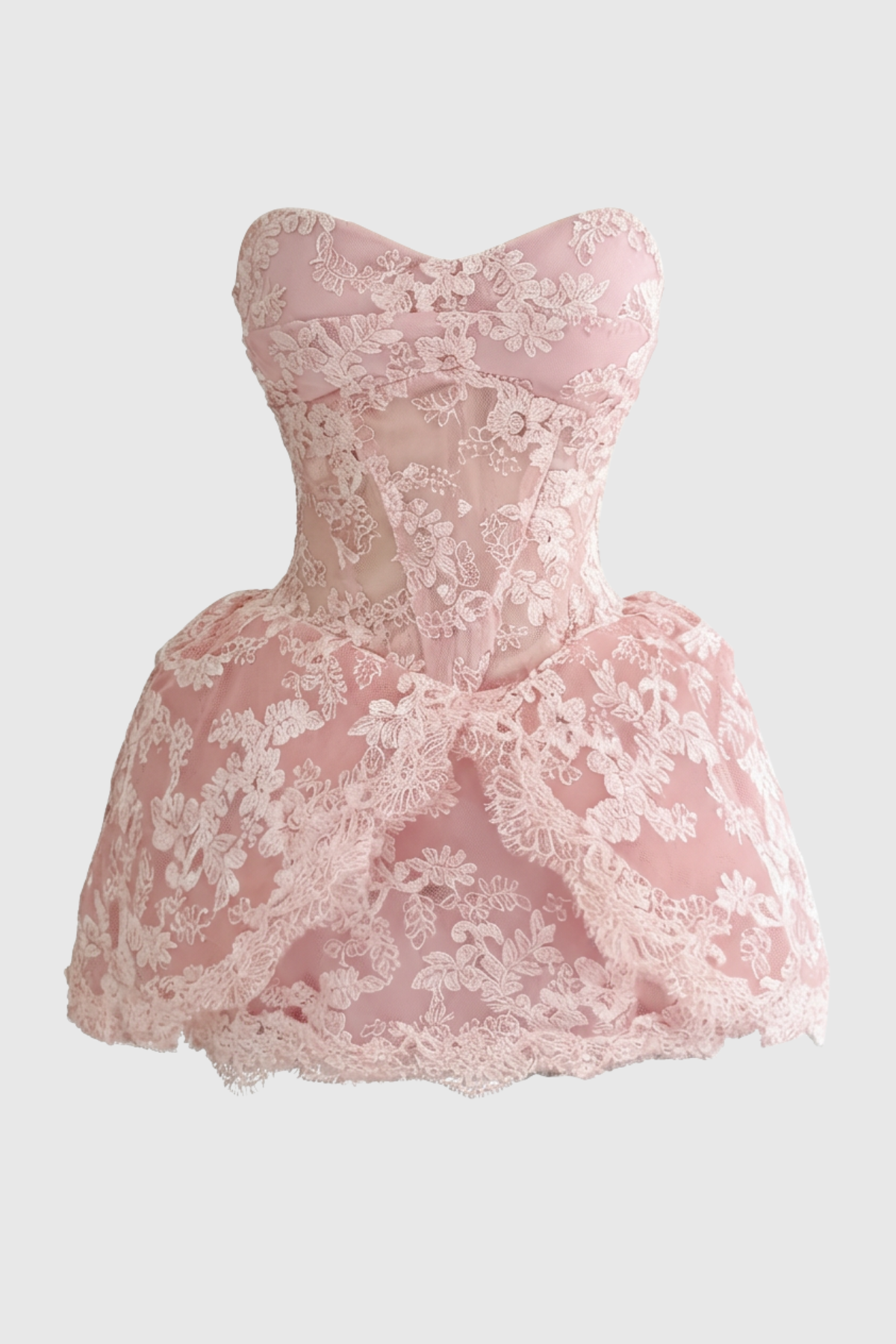 Sherida Strapless Corset Lace Mini Dress - Pink
