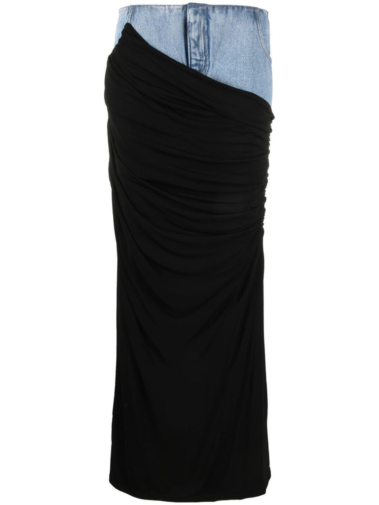 Shop  beautiful dress - Perfect for special occasions | Sloane Draped Patchwork Denim Skirt