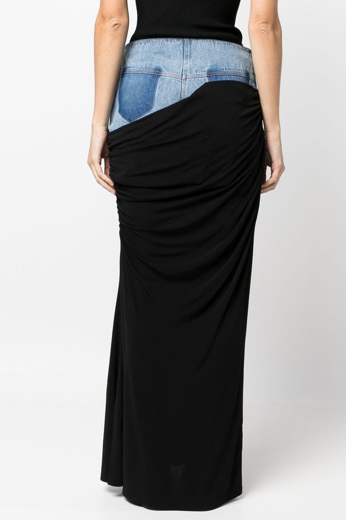 Shop  beautiful dress - Perfect for special occasions | Sloane Draped Patchwork Denim Skirt