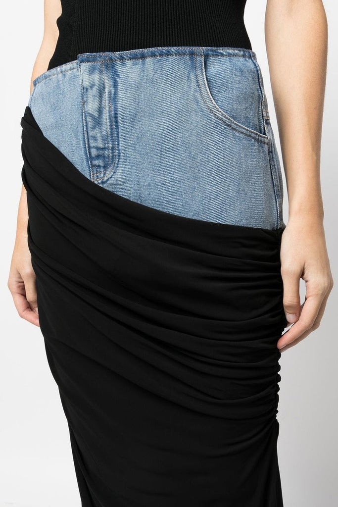 Sloane Draped Patchwork Denim Skirt - Stylish beautiful dress for special occasions | Buy Online