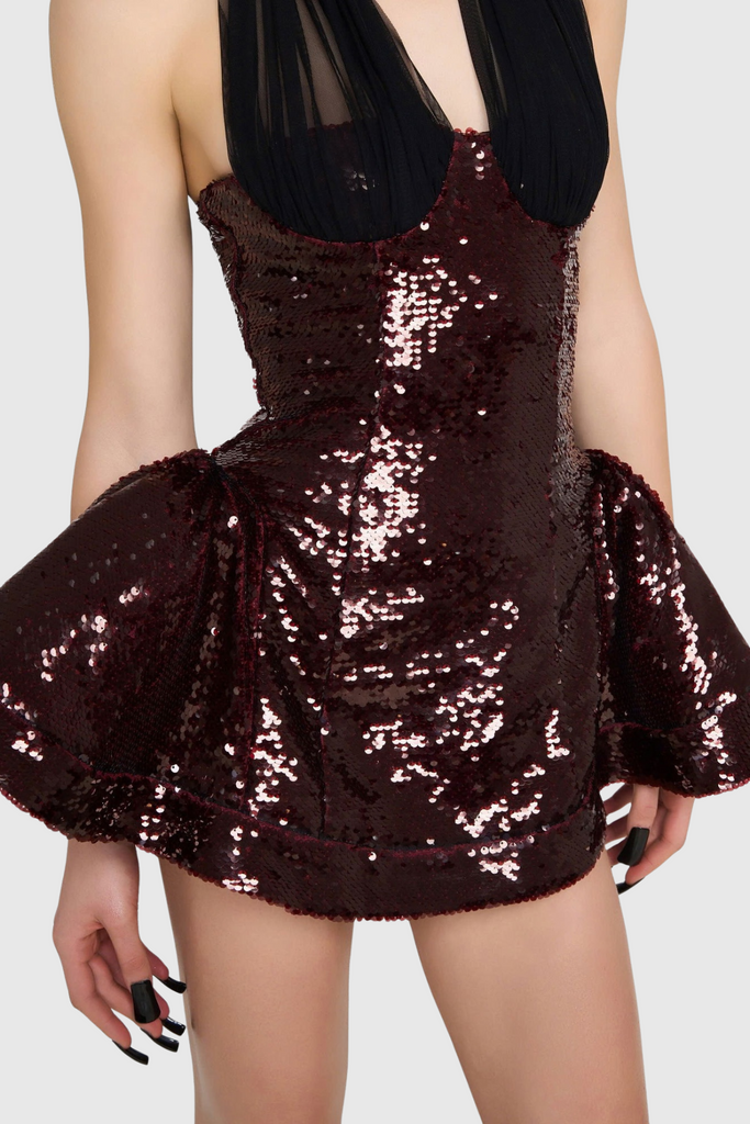 Sonica Mesh Halter Sequin Mini Dress - Stylish beautiful dress for special occasions | Buy Online