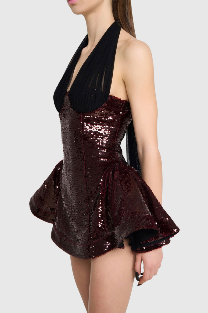 Shop  beautiful dress - Perfect for special occasions | Sonica Mesh Halter Sequin Mini Dress
