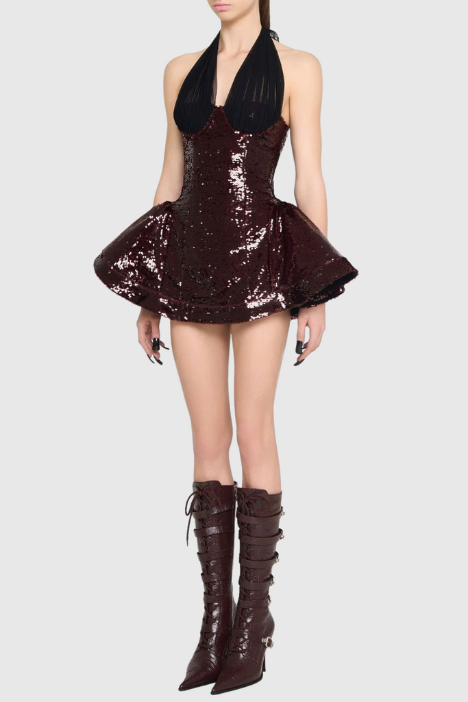 Shop  beautiful dress - Perfect for special occasions | Sonica Mesh Halter Sequin Mini Dress