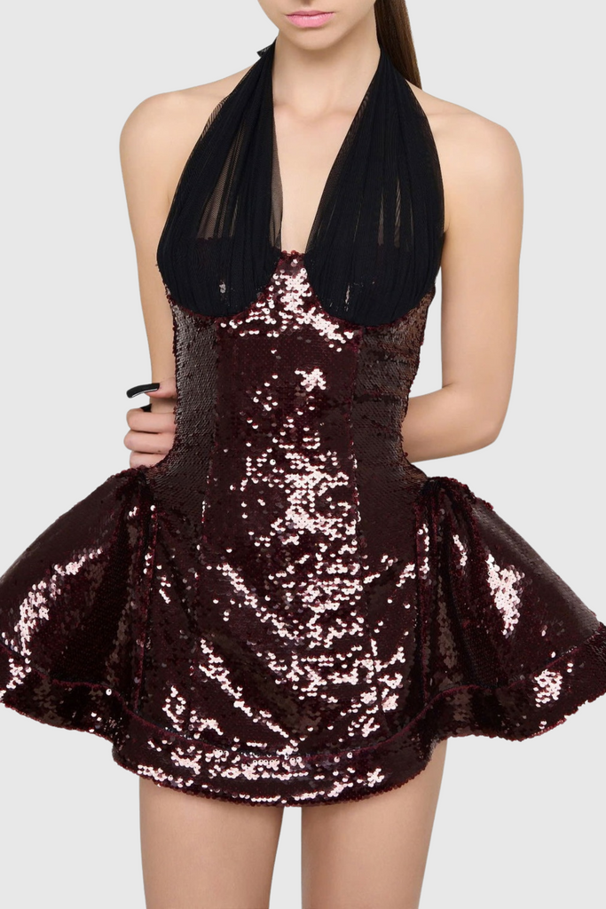 Sonica Mesh Halter Sequin Mini Dress - Stylish beautiful dress for special occasions | Buy Online