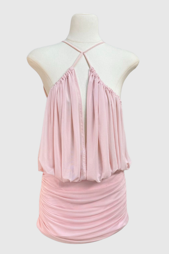Stylish pink dress | Sophrona Halter Ruched Mini Dress - Pink - Ideal for special occasions