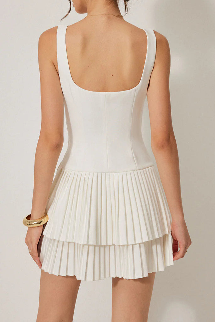 Stylish red dress | Square Neck Pleated layered mini Dress - Ideal for special occasions