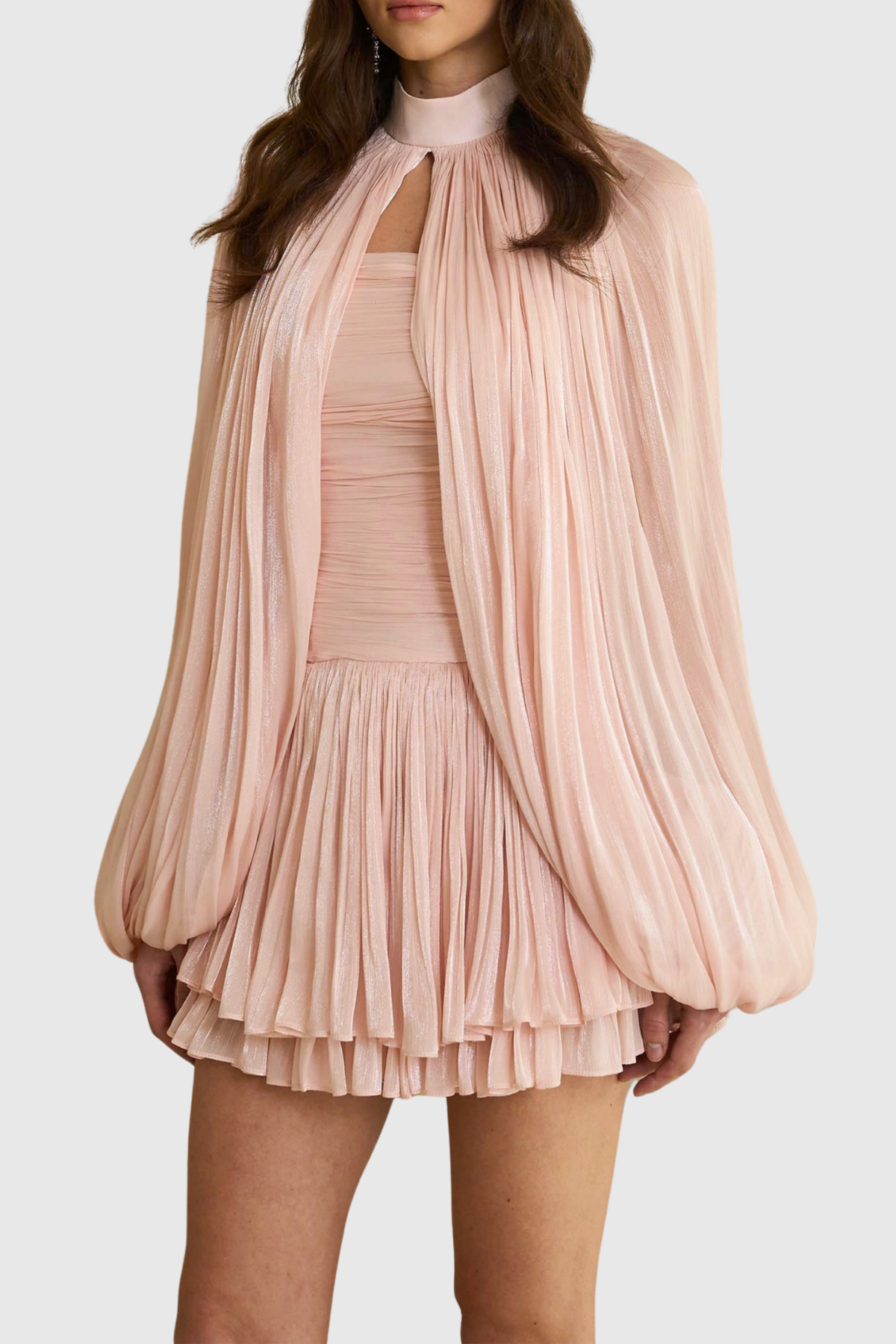 Suzaie Glossy Cape & Mini Dress Set - Pink