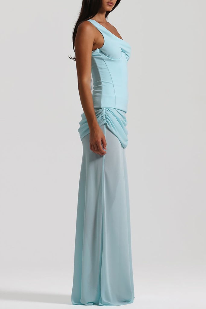 Stylish blue dress | Tafari Off Shoulder Corset Ruched Maxi Dress - Blue - Ideal for special occasions