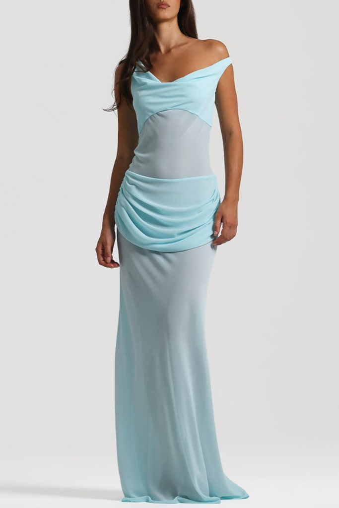 Stylish blue dress | Tafari Off Shoulder Corset Ruched Maxi Dress - Blue - Ideal for special occasions