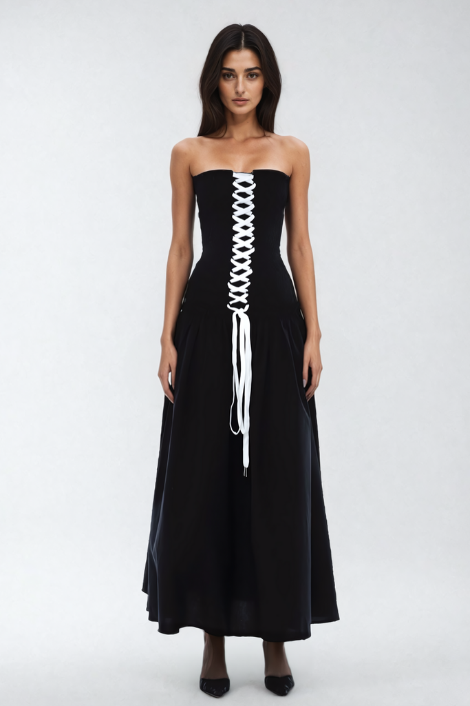Stylish beautiful dress | Tamara Lace Up Strapless Maxi Dress - Ideal for special occasions