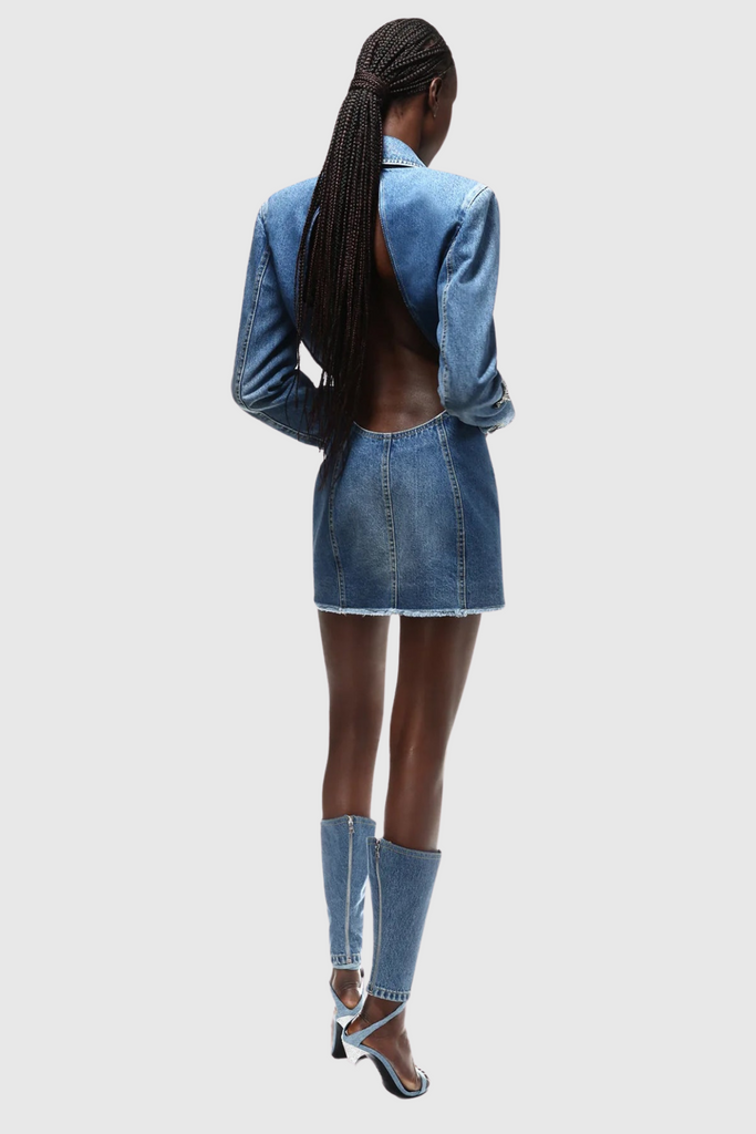 Shop  beautiful dress - Perfect for special occasions | Taton Crystal Embellished Cutout Denim Blazer