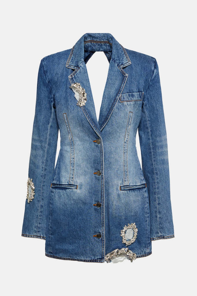 Stylish beautiful dress | Taton Crystal Embellished Cutout Denim Blazer - Ideal for special occasions