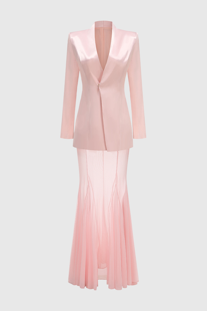 Stylish red dress | meredith Satin Jacket & Skirt Set - Ideal for special occasions