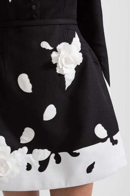 Tiaia Floral Appliqué Contrast Mini Dress - Black