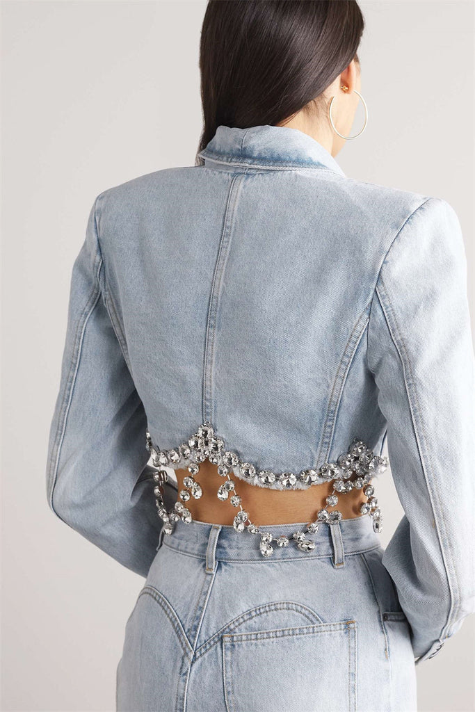 Shop  beautiful dress - Perfect for special occasions | Tiana Rhinestone Denim Blazer