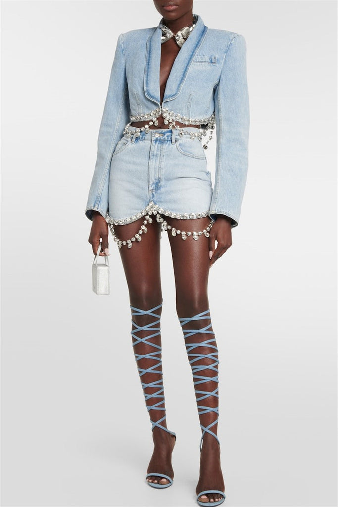 Shop  beautiful dress - Perfect for special occasions | Tiana Rhinestone Denim Blazer