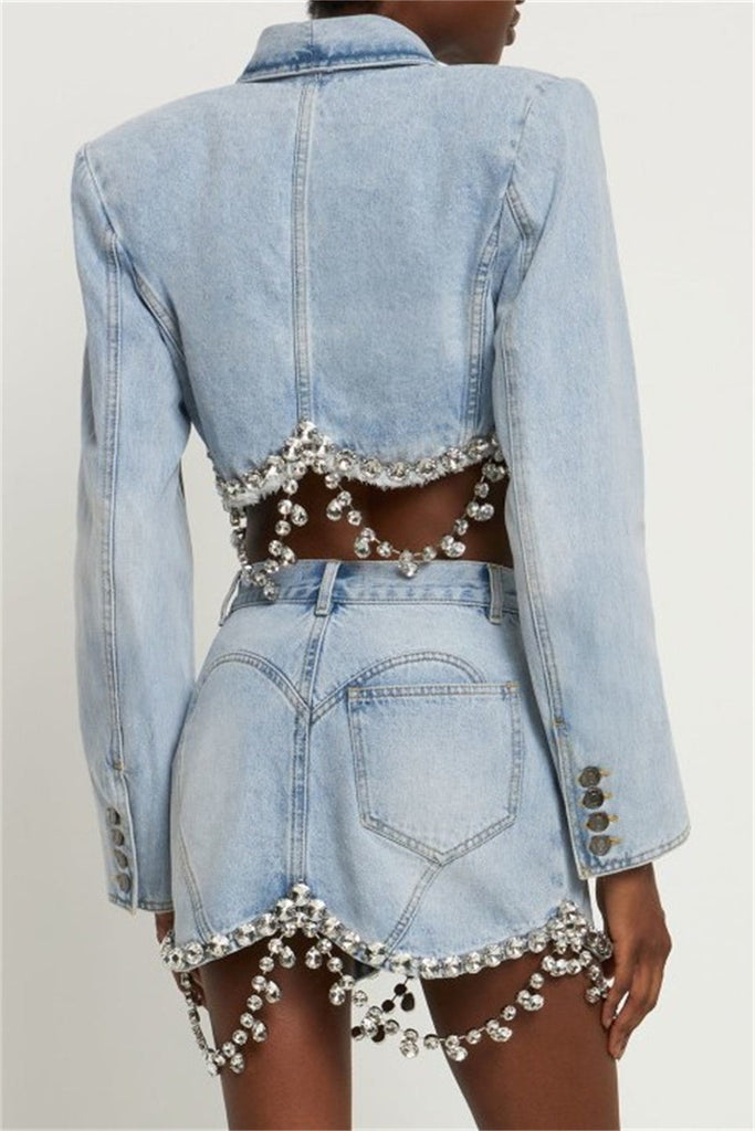 Shop  beautiful dress - Perfect for special occasions | Tiana Rhinestone Denim Blazer