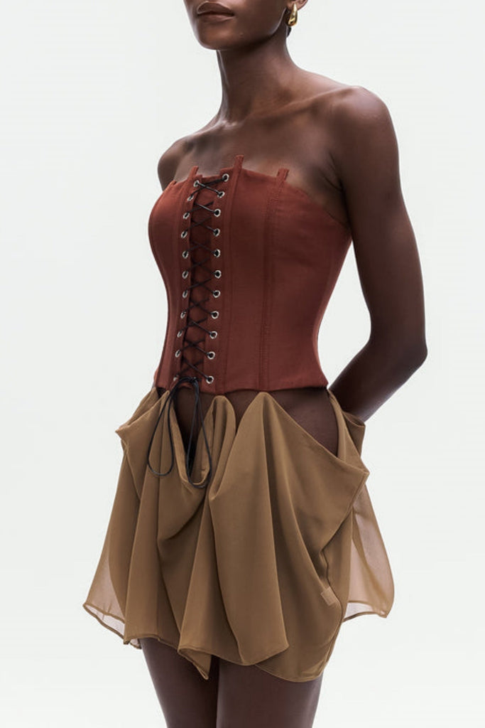 Shop  beautiful dress - Perfect for special occasions | Tizoc Strapless Corset Lace Up Mini Dress