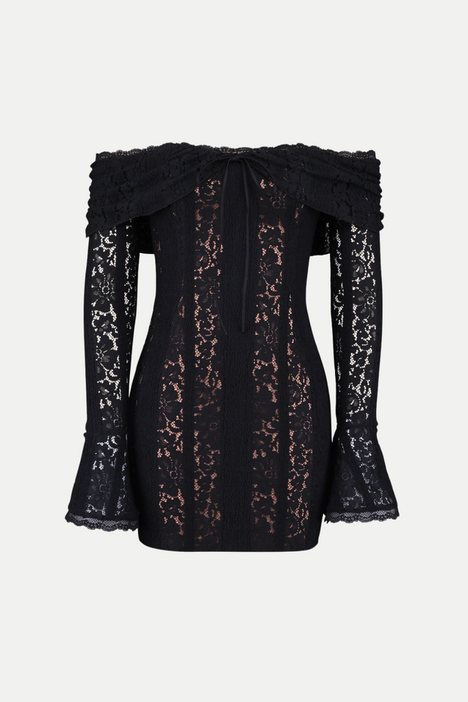 Stylish black dress | Tleta Lace Off Shoulder Mini Dress - Black - Ideal for special occasions
