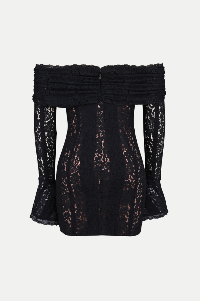 Stylish black dress | Tleta Lace Off Shoulder Mini Dress - Black - Ideal for special occasions