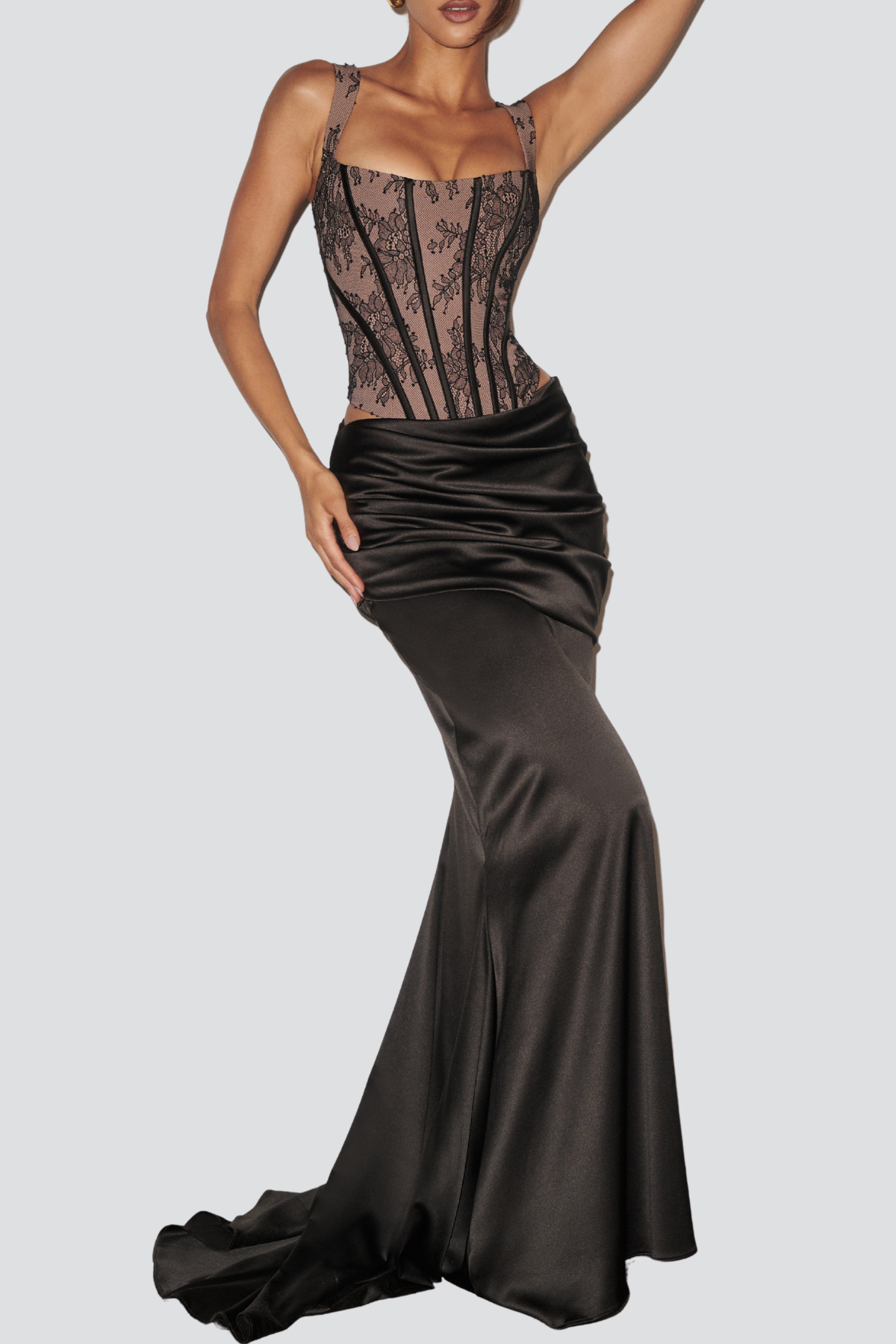Tosca Satin Ruched Maxi Dress - Black