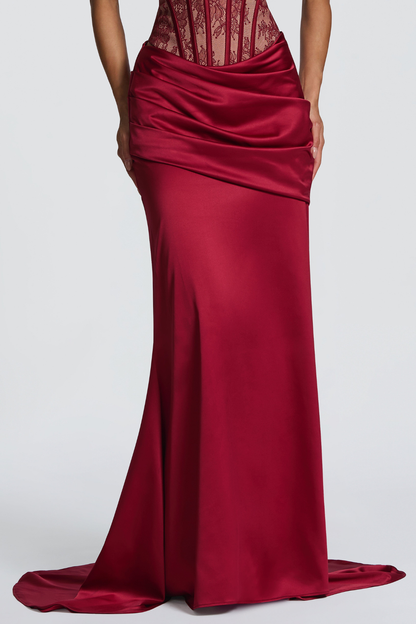 Tosca Satin Ruched Maxi Dress - Red