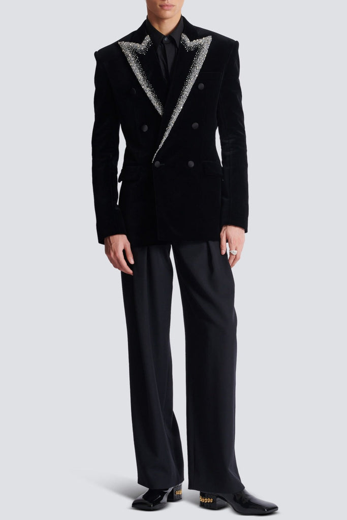 Trisha Velvet Crystal Embellished Blazer - Stylish beautiful dress for special occasions | Buy Online