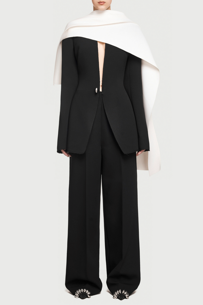 Shop  black dress - Perfect for special occasions | Tyanne Asymmetrical Shoulder Pleat Blazer Two Piece Set - Black