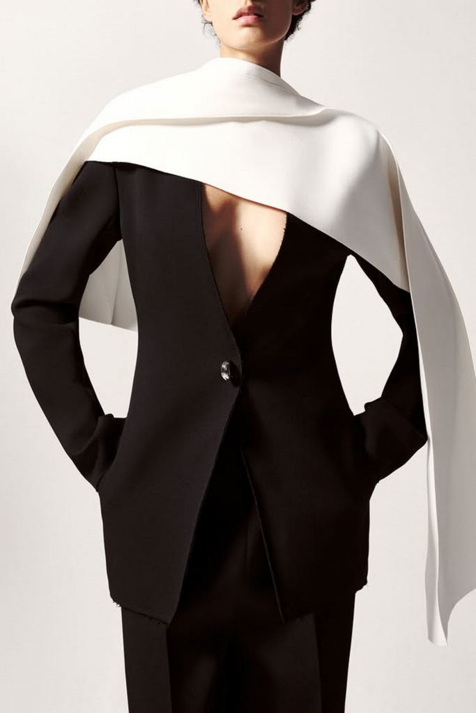 Tyanne Asymmetrical Shoulder Pleat Blazer Two Piece Set - Black - Stylish black dress for special occasions | Buy Online