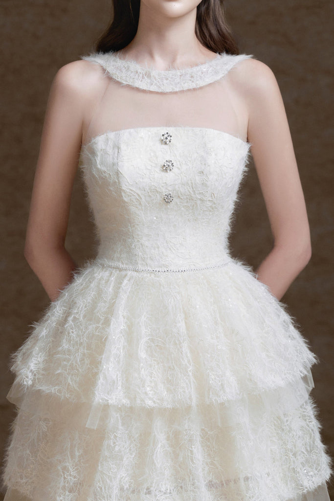 Shop  white dress - Perfect for special occasions | alison mesh stitching layer dress in white