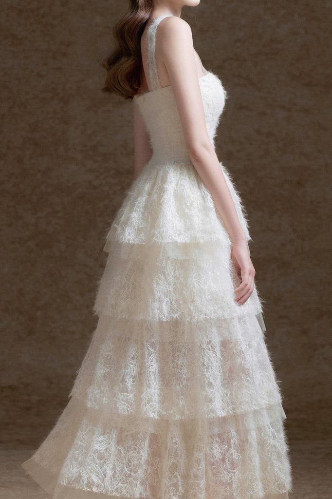 Shop  white dress - Perfect for special occasions | alison mesh stitching layer dress in white