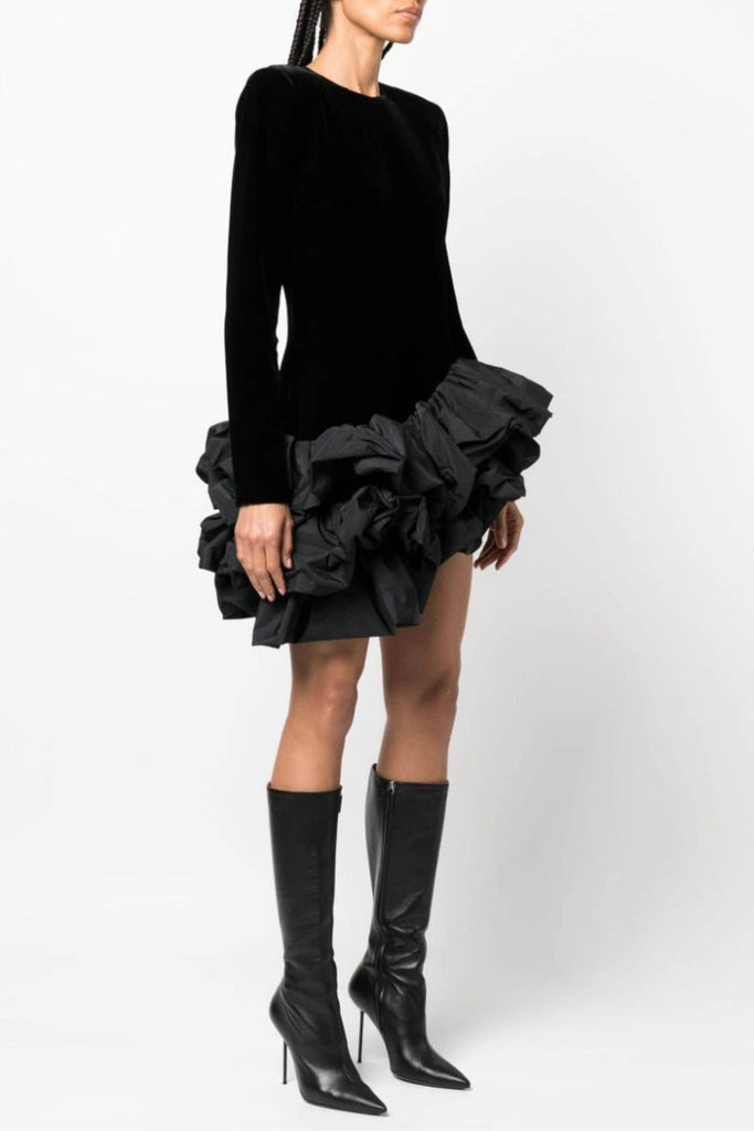 Stylish beautiful dress | Ursula Velvet Ruffle Long Sleeve Mini Dress - Ideal for special occasions