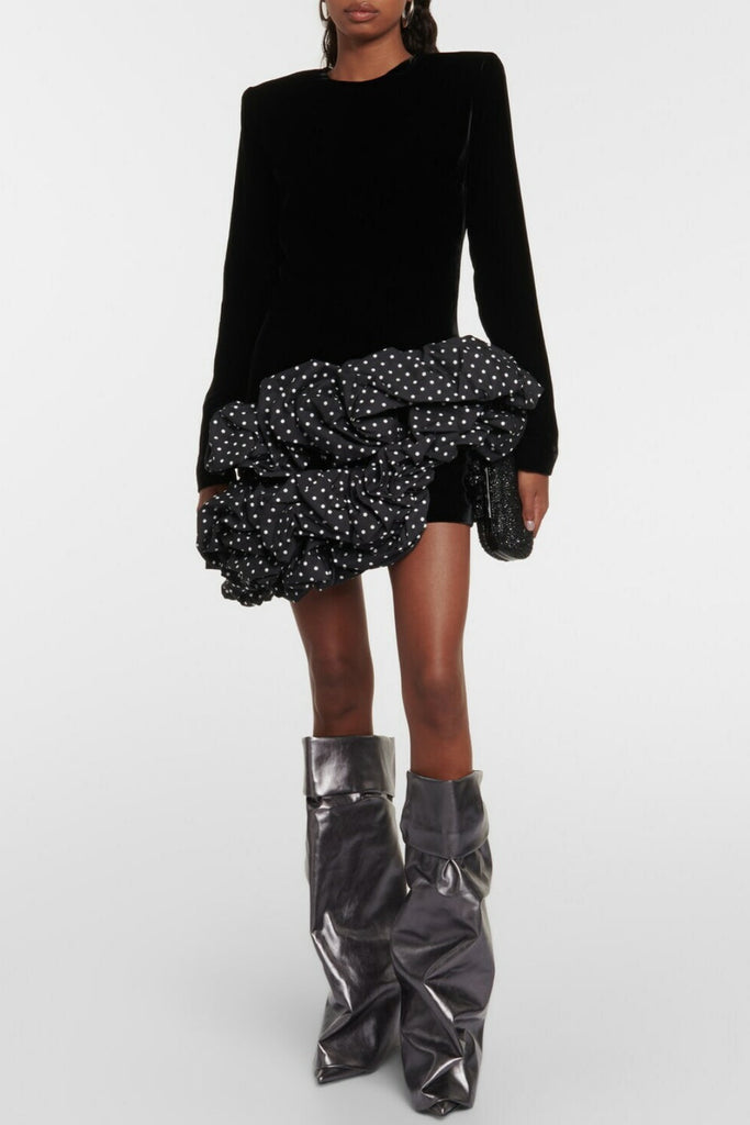 Shop  beautiful dress - Perfect for special occasions | Ursula Velvet Ruffle Dot Mini Dress