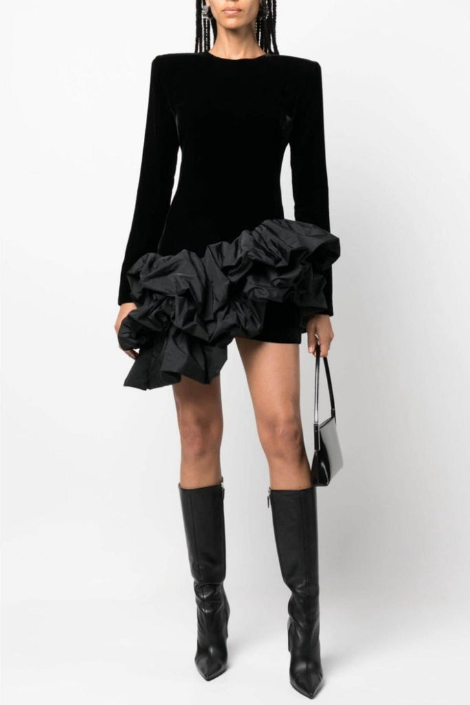 Ursula Velvet Ruffle Long Sleeve Mini Dress - Stylish beautiful dress for special occasions | Buy Online